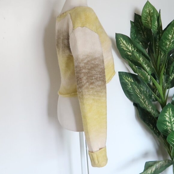 For Love & Lemons Yellow Ombre Gradient Knit Cropped Sweater Long Sleeve Top L - Picture 11 of 16